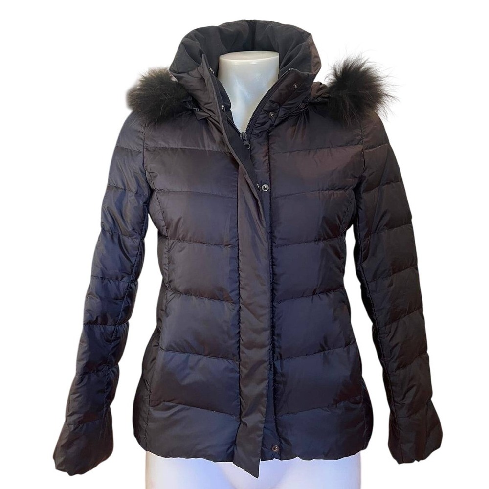 23区 Vingt-Trois Arrondissements Black Down Puffer Coat Raccoon Fur Trim Hood 32